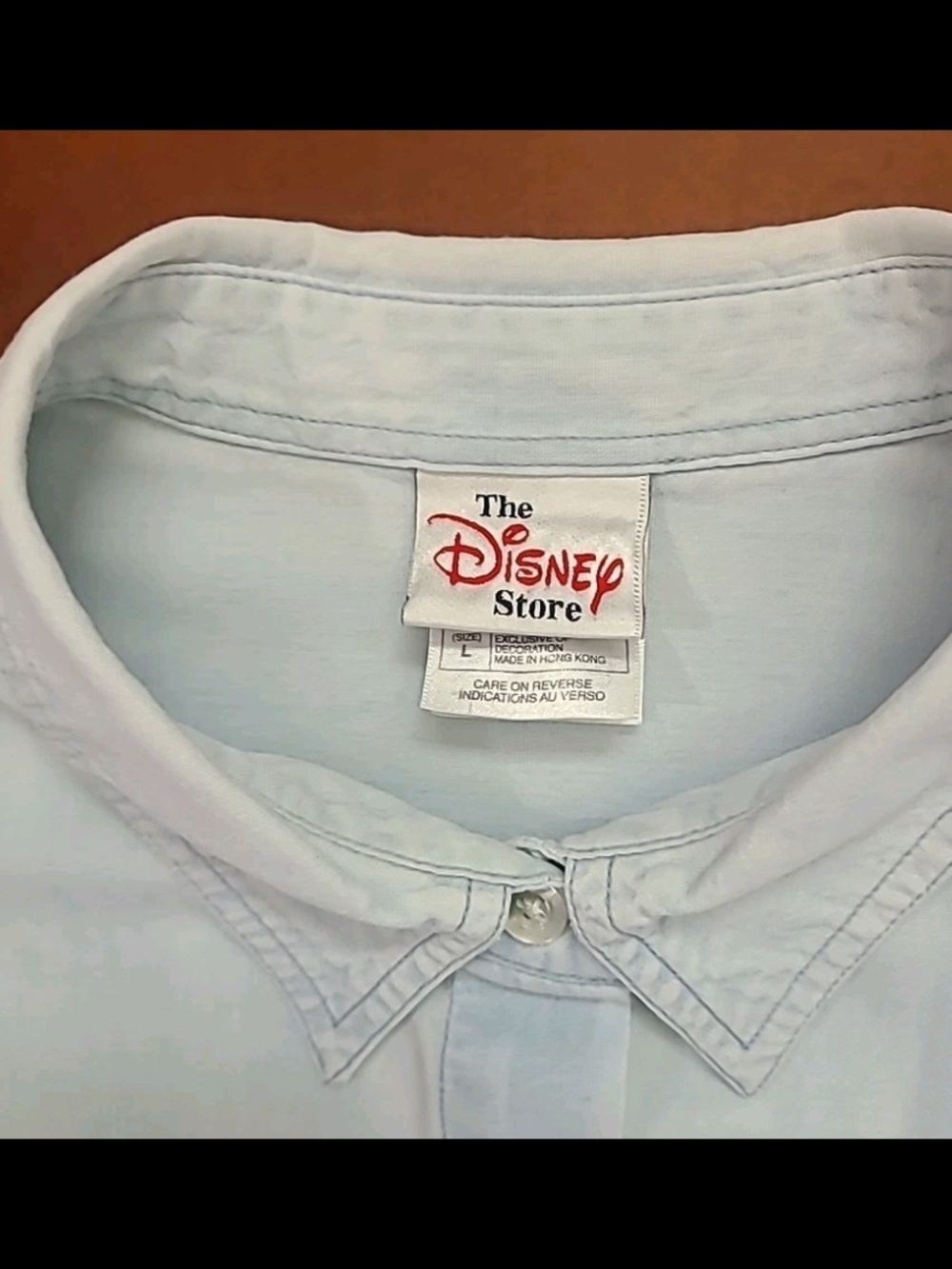 VTG Disney Store Large Embroidered Denim Shirt Mickey/ Minnie Mouse Rowing Boat - Picture 3 of 15